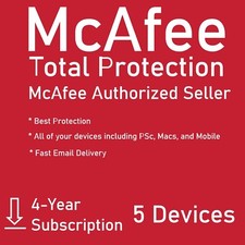 McAfee Total Protection 5 DEVICE / 4 YEAR Account Subscription 