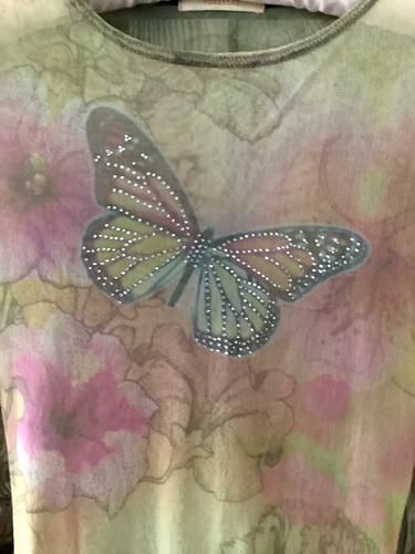 Vintage Forever 21 Manga Larga Malla Rosa Melocotón Rubor Floral Bling Mariposa S - Imagen 2 de 21