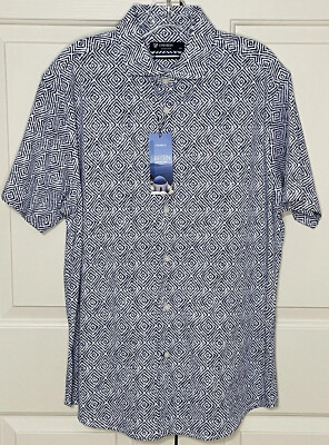 NWT Cremieux Santorini Collection size L blue white short sleeve shirt mens