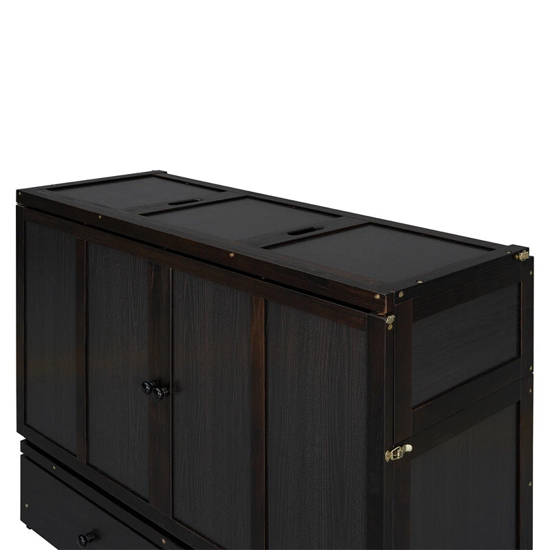 Cama Murphy Tamaño Completo con Puerto USB y Cajón de Almacenamiento Madera Murphy Gabinete Cama Espresso Foto 4 de 4