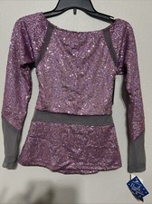 BNWT Motionwear Purple sequin size medium adult dance/gymnastics shirt B4