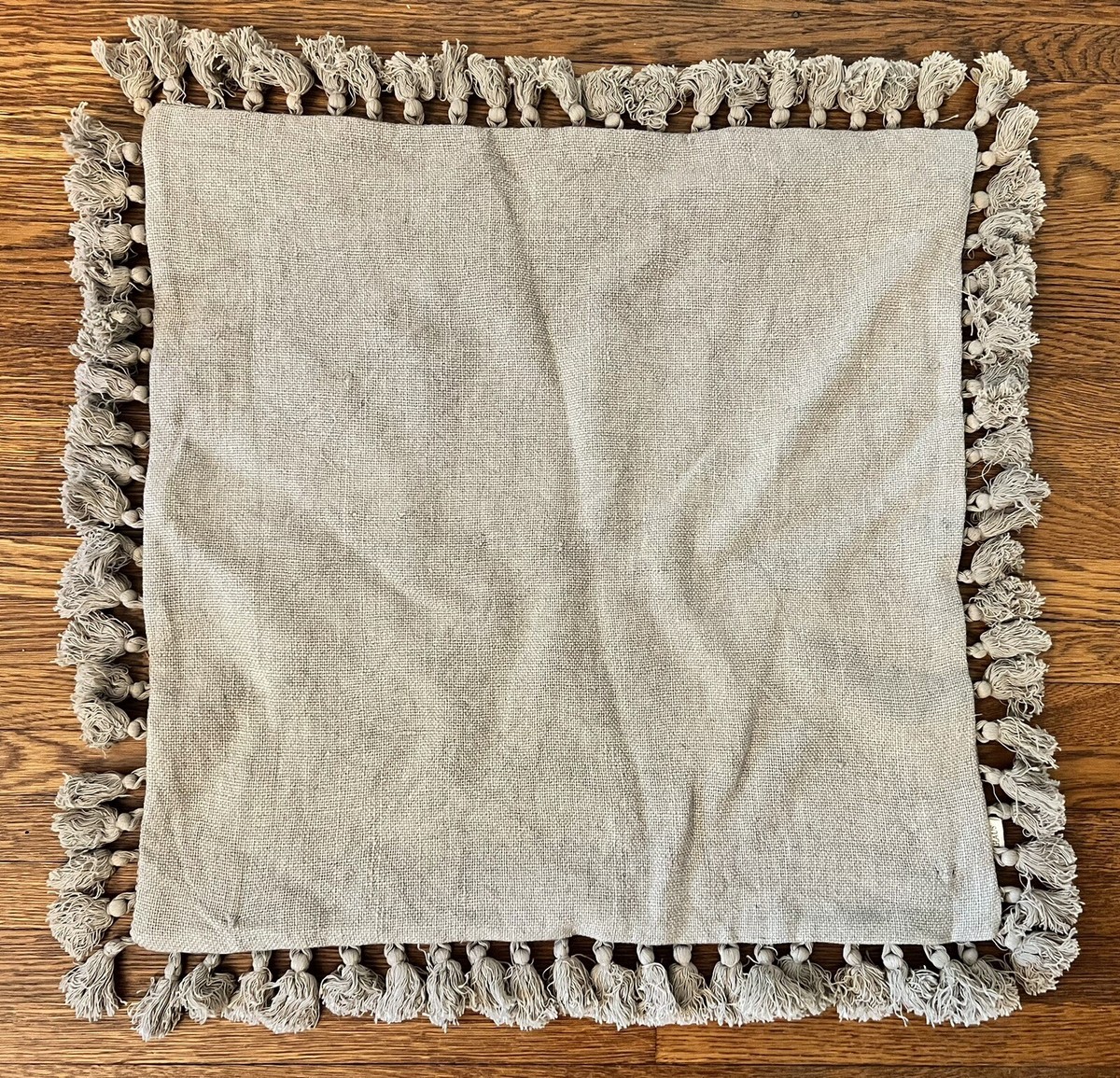 New Arhaus Furniture Tasseled Linen Cotton 23” Pillow Cover Taupe