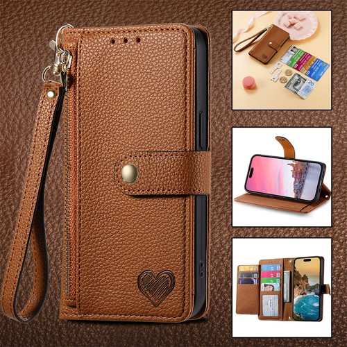 for iPhone 16 15 14 13 12 11 Pro XS Max SE 8 7 Zip Flip Leather Case Stand Cover - Picture 11 of 18