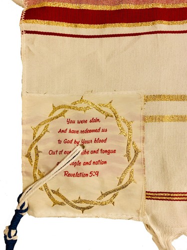 Chal de oración cristiana mesiánica rojo sangre de Yeshua Jesús y bolsa talit Yeshua - Imagen 2 de 10