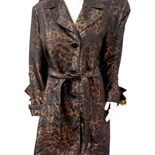 Ellen Tracy Black and bronze, Leopard print women’s trenchcoat size large - Picture 4 of 10