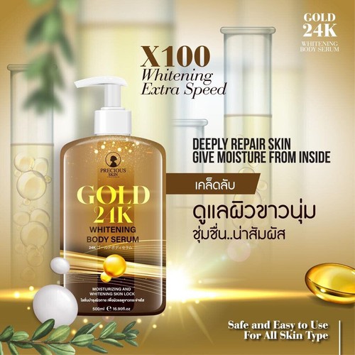 Gold 24K Whitening Body Serum Brighten Smoothen Moisturizing Soft Skin 500mlX2 - Picture 4 of 9