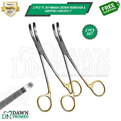 DAWNPROMED 2 Pcs T/C Wynman Crown Remover & Gripper Forceps 7" Surgical Dental German Grade