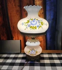 Vintage Style Milk Glass Hurricane Shade Floral Table Lamp, White Corded