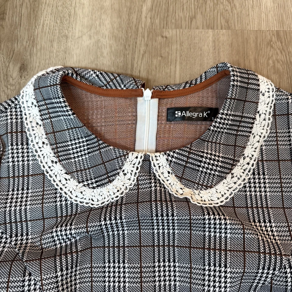 Vestido Allegra K Cuadros Cuello Peter Pan Talla Pequeña Mod Retro Cottagecore Academia Foto 4 de 4