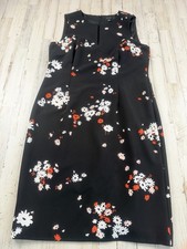 Ann Taylor Sheath Dress Womens 12 Black Floral Keyhole Neck Sleeveless Career
