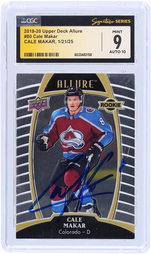 Cale Makar Avalanche Signed 2019-20 Upper Deck Allure #80 CGC 9/10 Rookie Card