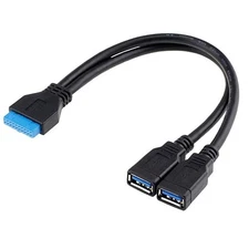 USB 3.0 20-Pin 1 Male to 2 Female，Motherboard Header Port Extension Cable 20CM