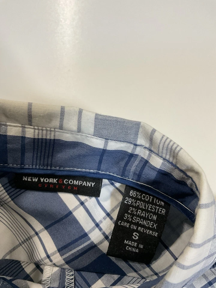 Vintage New York & Co Plaid Button Up Sz S Stretch Officecore Mom Y2K - Image 4 of 4