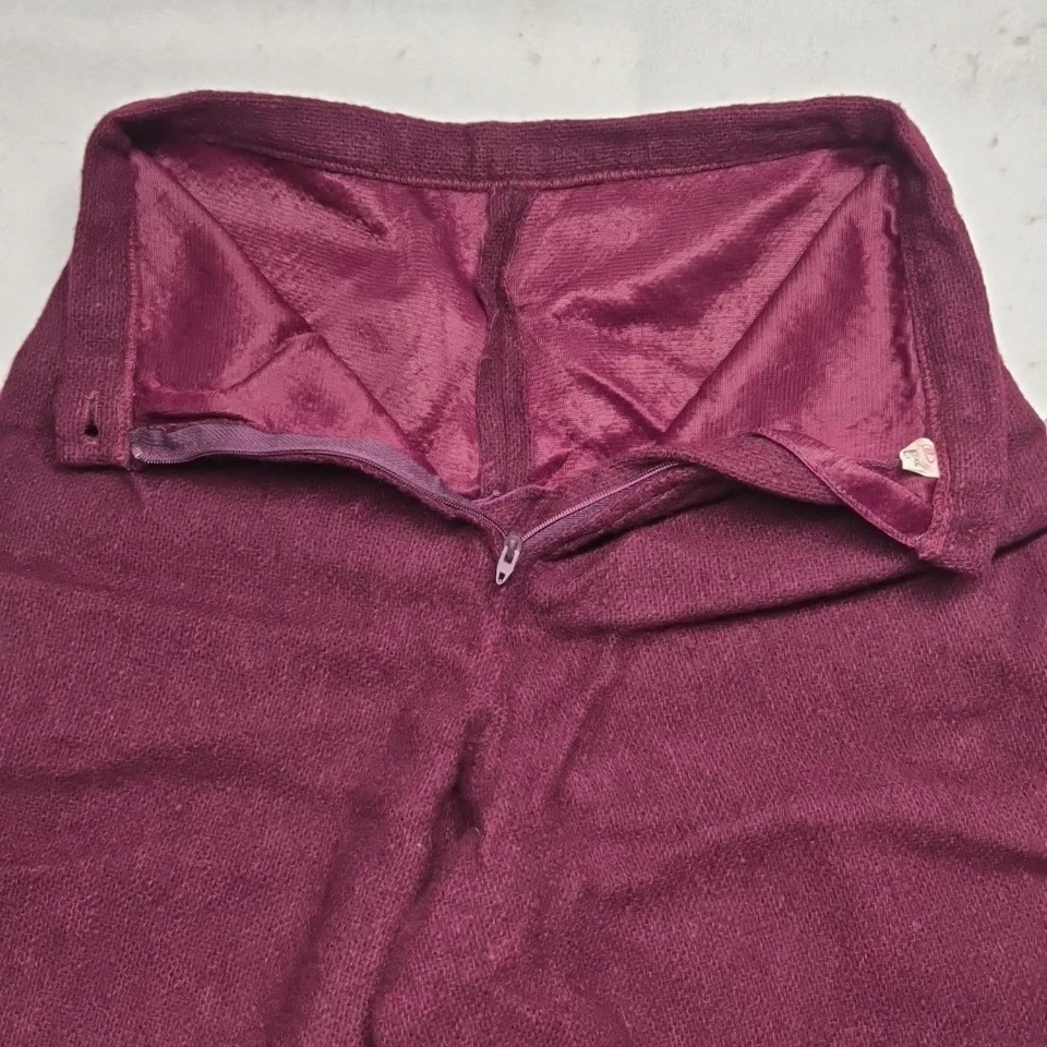 Pantalones De Colección Años 60 MOD Pierna Súper Ancha Acampanada Campana Parte Inferior Granate Cremallera Groovy Hippy Foto 4 de 4