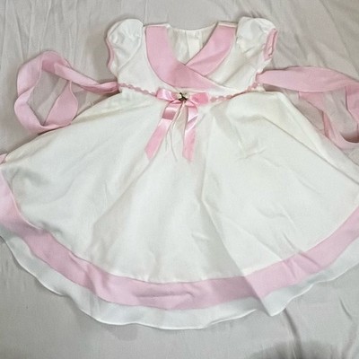 Vintage Baby Club Girls White Pink Trim Bow Fit Flare Dress 4T Style 670 USA