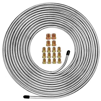  Brake Line Kit 25 ft 1/4'' - Upgraded Zinc-Coated Flexible Brake Tubing Silver
