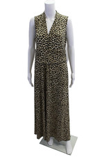 Vince Camuto Womens Animal Print Rouched Waist Sleeveless Dress Beige Size L