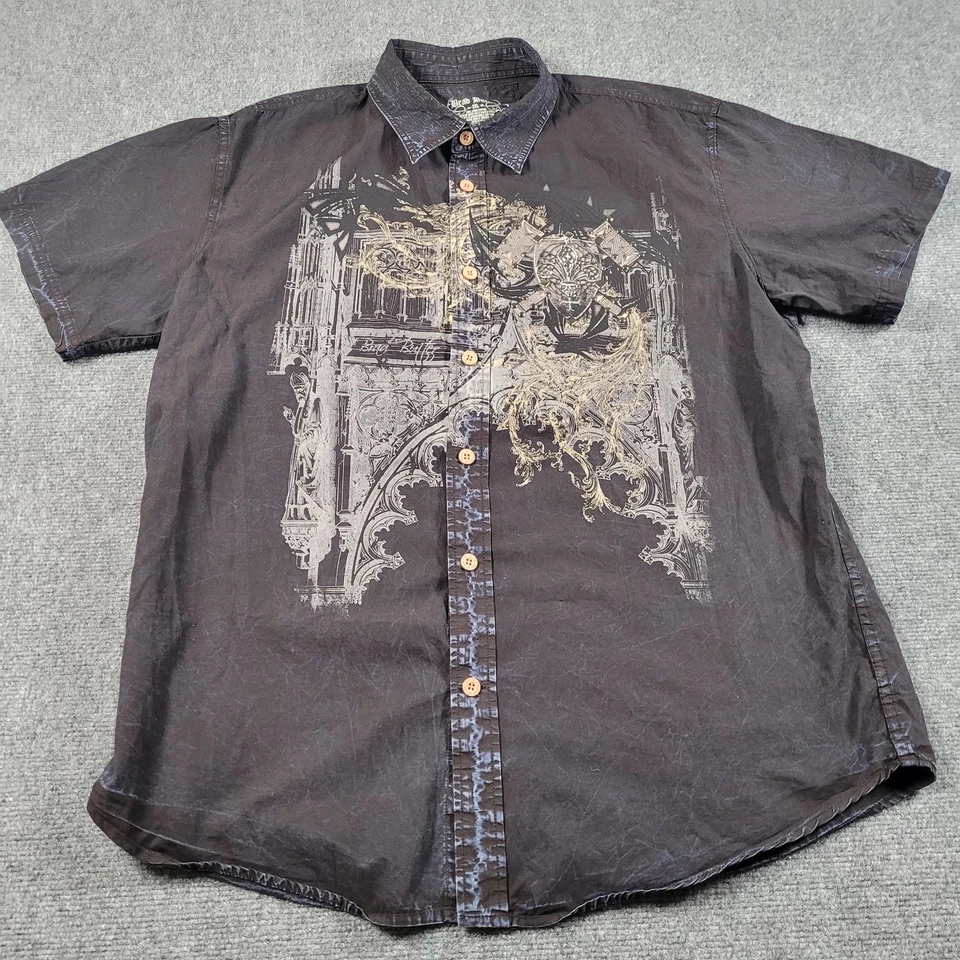 Brad Butter Shirt Mens 2XL Black Short Sleeve Button Up Graphic Gothic Made USA - Image 2 of 4