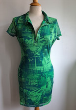 URBAN OUTFITTERS Bright Green Street Print Chiffon Fully Lined Mid Dress  Size M