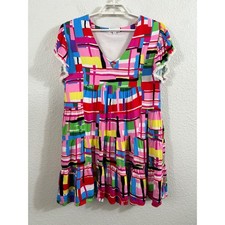 THML Multicolor Tiered Mini Dress M Geometric Print Bohemian Flutter Sleeves