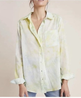 Anthropologie Pilcro The Cate XS Yellow Airy Tie Dye Watercolor Button Up Shirt