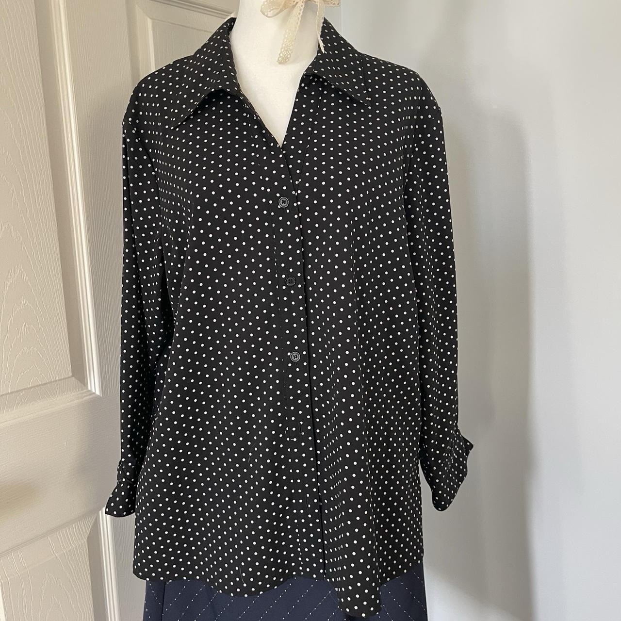 Notations Black White Polka Dot Collared Button A… - image 3