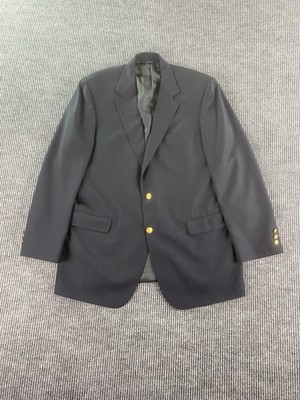 Vintage Brooks Brothers Blazer 43 L Navy Wool Gold Buttons Logo University USA