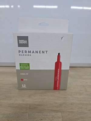 Office Depot Permanent Markers, Chisel Point, Red Ink, 12-Pack recycled plastic