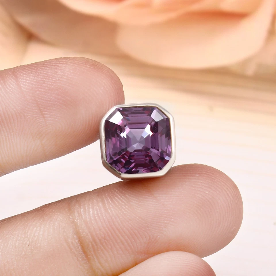 9x9MM Violetto Spinello Taglio Asscher Ciondolo, 925 Argento, Birthstone Agosto - Immagine 2 di 4