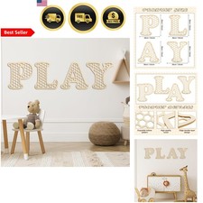 Wooden Play Letters Set Rattan Wall Decor Kids Nursery Room Boho Art