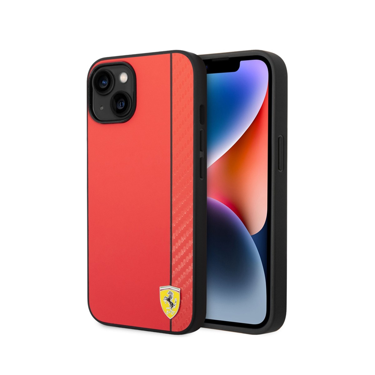 Coque Ferrari pour iPhone 14 Plus look carbone rouge protection luxe