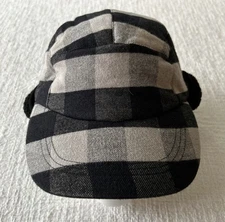 Eddie Bauer Black Buffalo Plaid Cap Trapper Hat Sherpa Lined Ear Flap Size L/XL