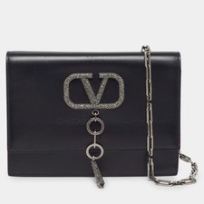 Valentino VCase Crystals Small Black Leather Shoulder Bag