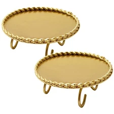2pcs Gold Candle Holders Decorative Candlesticks Iron Pillar Plate Candle Ped...