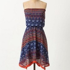 Anthropologie Maeve Dress Women’s XS Multicolor Strapless Handkerchief Lined EUC