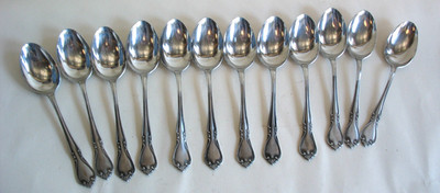 12 Vintage AMC Amcrest Stainless Steel CREON Japan MCM 7'' place soup spoons