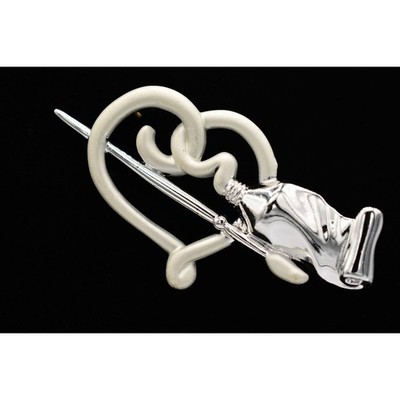 AJC Vintage Pin Brooch Brushed Silver Heart Paint Brush Artist Painter 80s BinA6