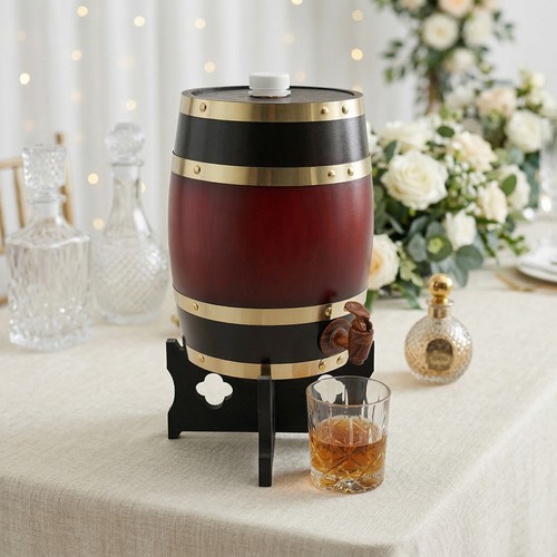5L Wine Barrel Bar Kitchen Wooden Whiskey Beer Aging Barrel with Base & Faucet