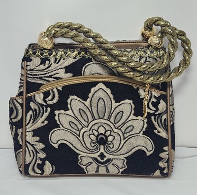 Vintage Medea Black & Gold Braided Handle Carpet Bag