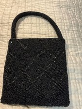 Vintage Magid Black Beaded Purse Handbag Evening 6.5"x7" BeadedHandles Lined EUC