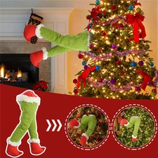 Christmas Elf Leg Plush Toy Xmas Tree Decoration Props Santa Claus Green Leg