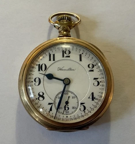 Antique Hamilton 7 Jewel 1913 Pocket Watch Gold-Tone Case