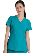 Barco One Scrub Top Women's Large Teal Green Pulse Shaped V-Neck 5106