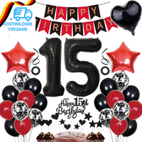 15. Geburtstag Deko Junge MäDchen Tortendeko Girlande Schwarz Rot Party 15 Jahre