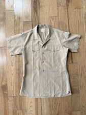 Vintage 70s USMC Khaki Military Shirt Short Sleeve Minimalist Workwear USA Made