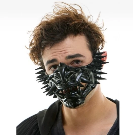 Black Japanese Style Oni Half Mask - Spikes - Costume Accessory - One Size