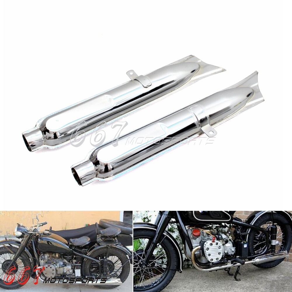 Chrome Ural Side Car Fishtail Exhaust Muffler Pipe Silencer For