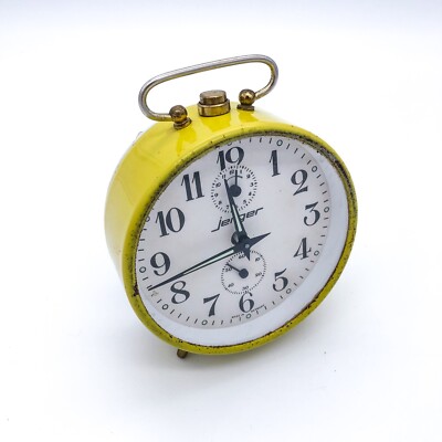 Mechanical Alarm Table Clock by Jerger Made in Germany Vintage Yellow UR1