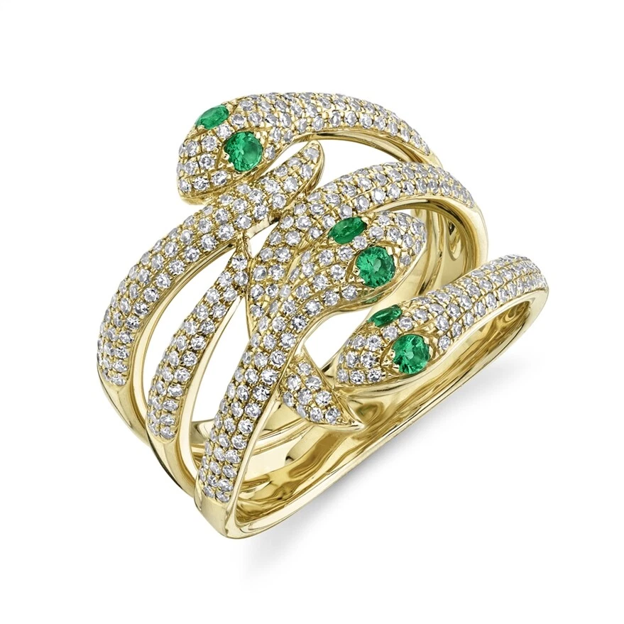 14K Yellow Gold Diamond and Emerald Snake Ring Natural eBay