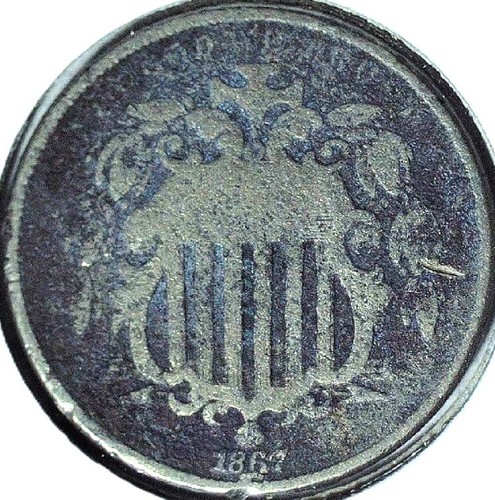 1867 NO RAYS SHIELD NICKEL - KEY DATE - NS 113